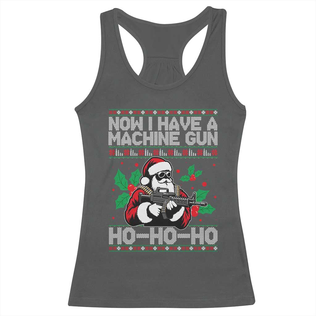 Funny Christmas 80's Die Movie Racerback Tank Top Now I Have A Machine Gun Ho Ho Ho Gun Lover TS11 Dark Heather Print Your Wear