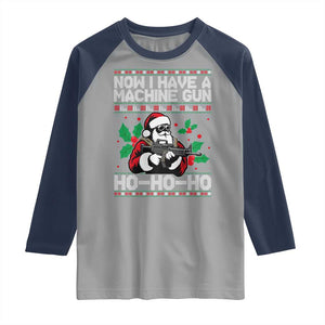 Funny Christmas 80's Die Movie Raglan Shirt Now I Have A Machine Gun Ho Ho Ho Gun Lover TS11 Sport Gray Navy Print Your Wear