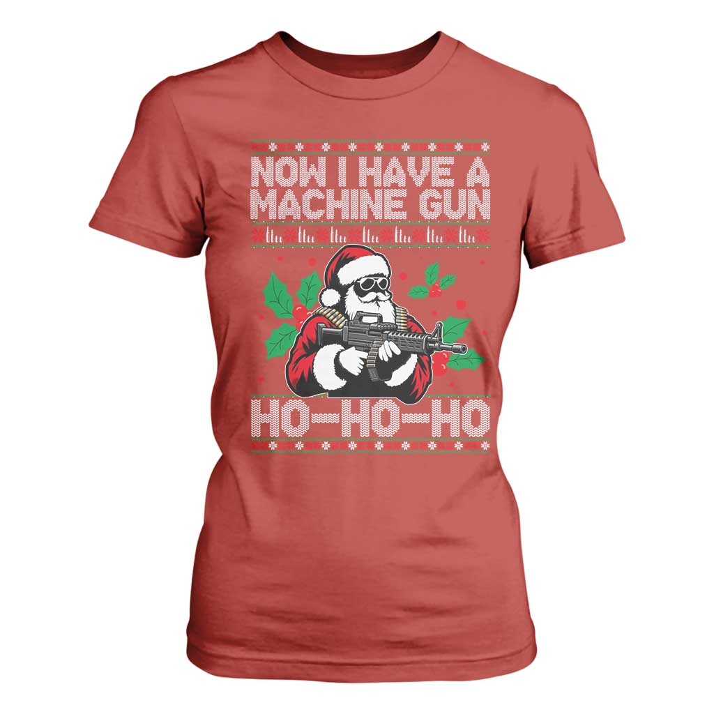 Funny Christmas 80's Die Movie T Shirt For Women Now I Have A Machine Gun Ho Ho Ho Gun Lover TS11 Red Print Your Wear