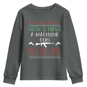 Now I Have A Machine Gun Youth Sweatshirt Funny Christmas Movie Gun Lover TS11 Dark Heather Print Your Wear
