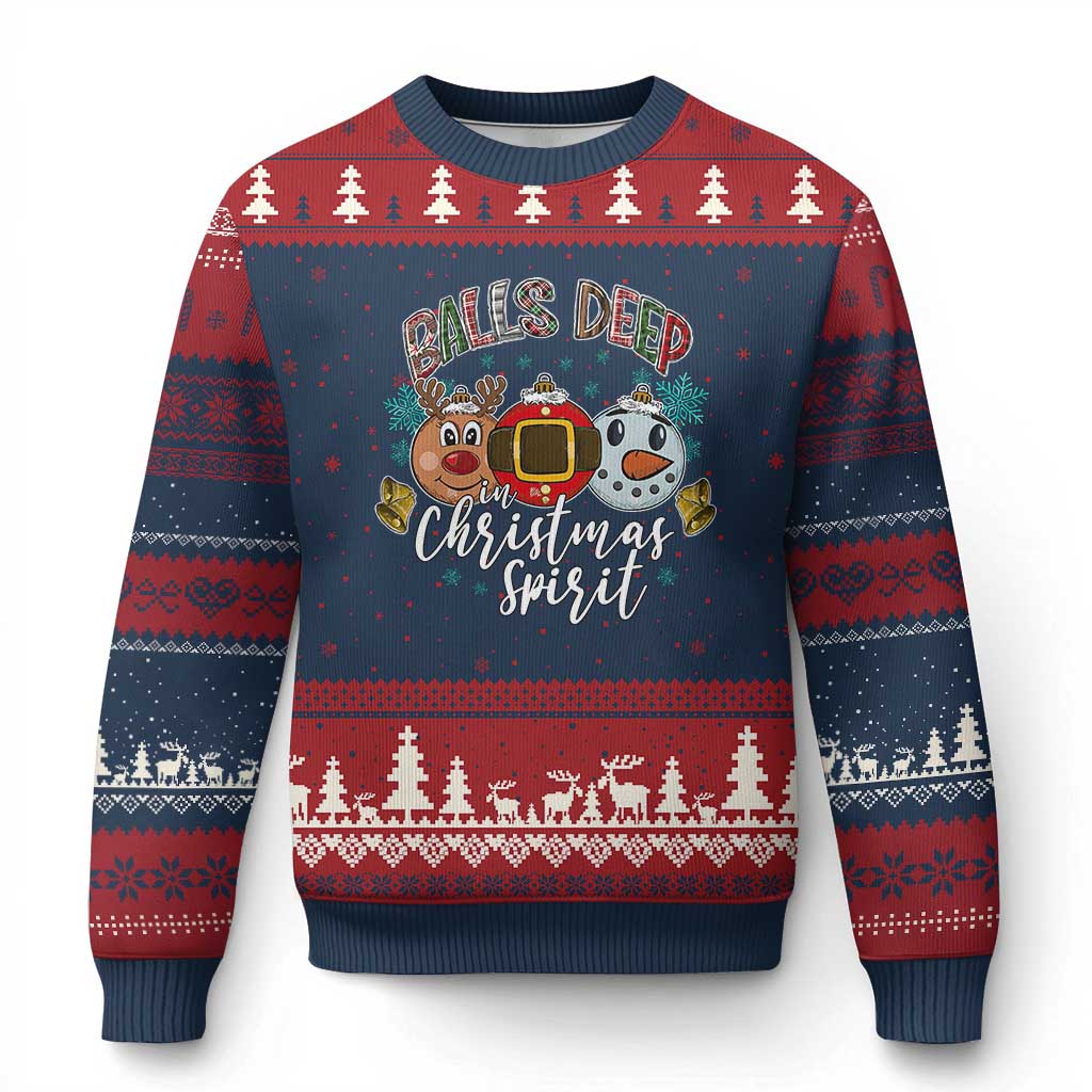 Funny Balls Deep In Xmas Spirit Ugly Christmas Sweater Xmas Humorous Festive TS11 Navy Red Print Your Wear