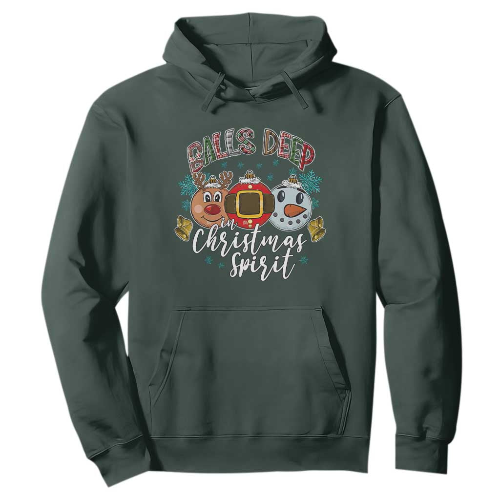 Funny Balls Deep In Christmas Spirit Hoodie Xmas Humorous Festive TS11 Dark Forest Green Print Your Wear