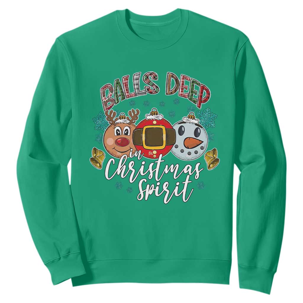 Funny Balls Deep In Christmas Spirit Sweatshirt Xmas Humorous Festive TS11 Irish Green Print Your Wear