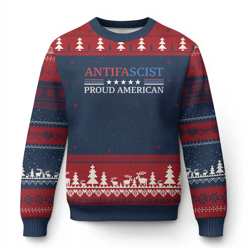 Antifascist Proud American Ugly Christmas Sweater Fight Fascism Protest Liberal Democrat TS11 Navy Red Print Your Wear