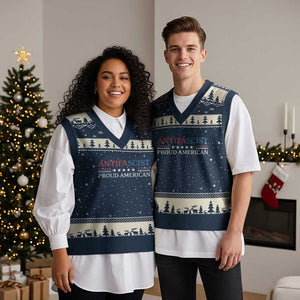 Antifascist Proud American V-Neck Knit Sweater Vest Fight Fascism Protest Liberal Democrat TS11 Navy Beige Print Your Wear