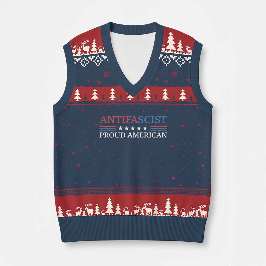 Antifascist Proud American V-Neck Knit Sweater Vest Fight Fascism Protest Liberal Democrat TS11 Navy Red Print Your Wear