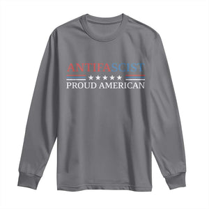 Antifascist Proud American Long Sleeve Shirt Fight Fascism Protest Liberal Democrat TS11 Charcoal Print Your Wear