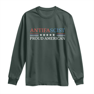 Antifascist Proud American Long Sleeve Shirt Fight Fascism Protest Liberal Democrat TS11 Dark Forest Green Print Your Wear