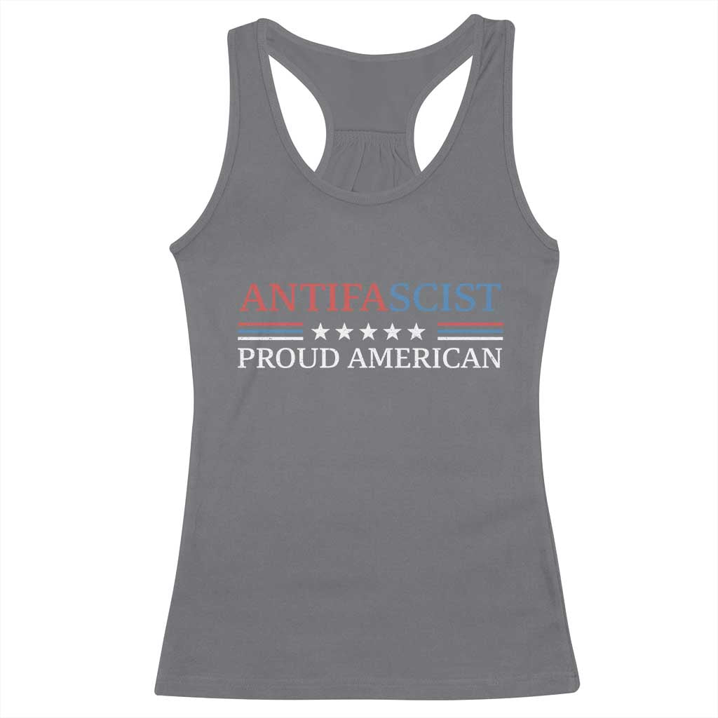Antifascist Proud American Racerback Tank Top Fight Fascism Protest Liberal Democrat TS11 Charcoal Print Your Wear