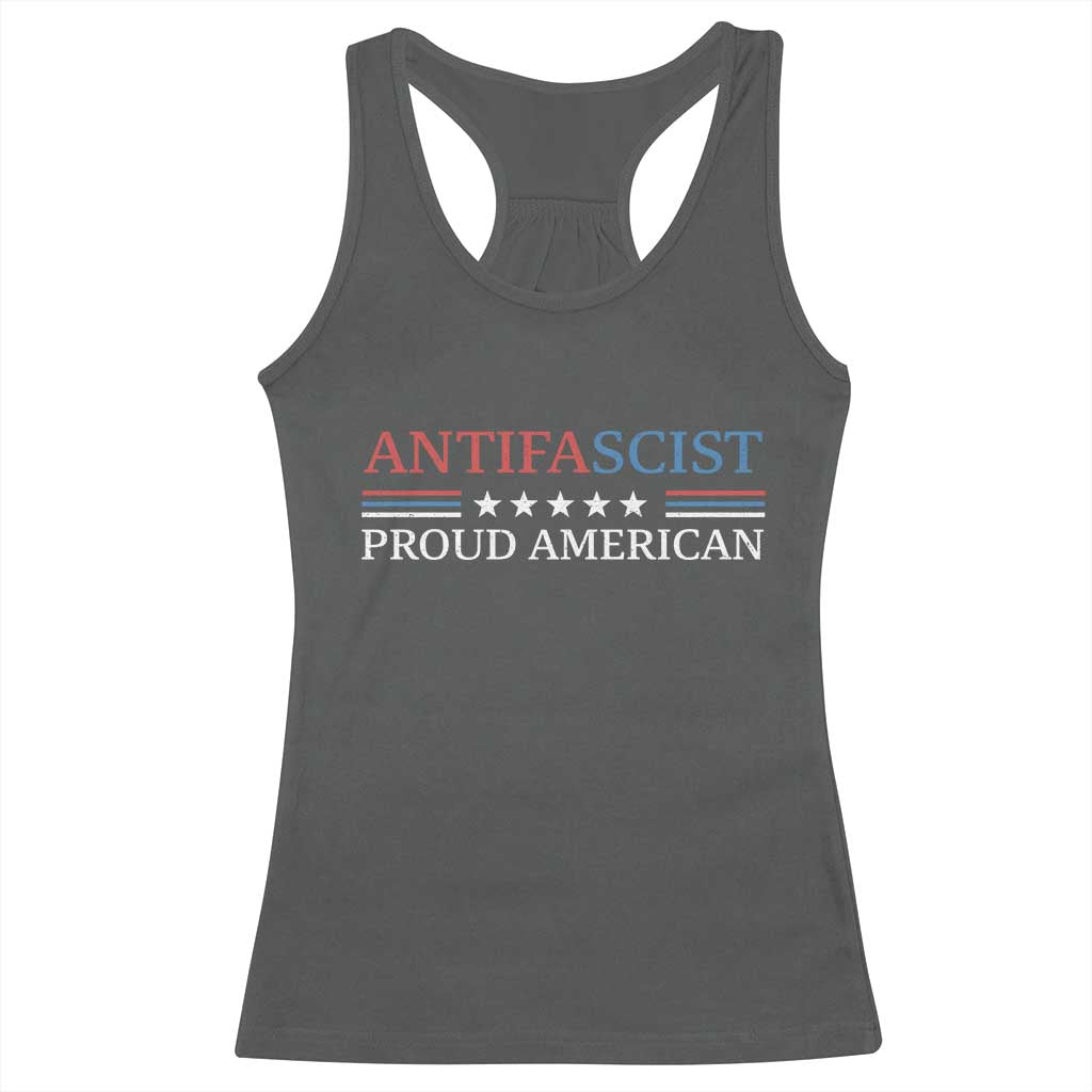 Antifascist Proud American Racerback Tank Top Fight Fascism Protest Liberal Democrat TS11 Dark Heather Print Your Wear