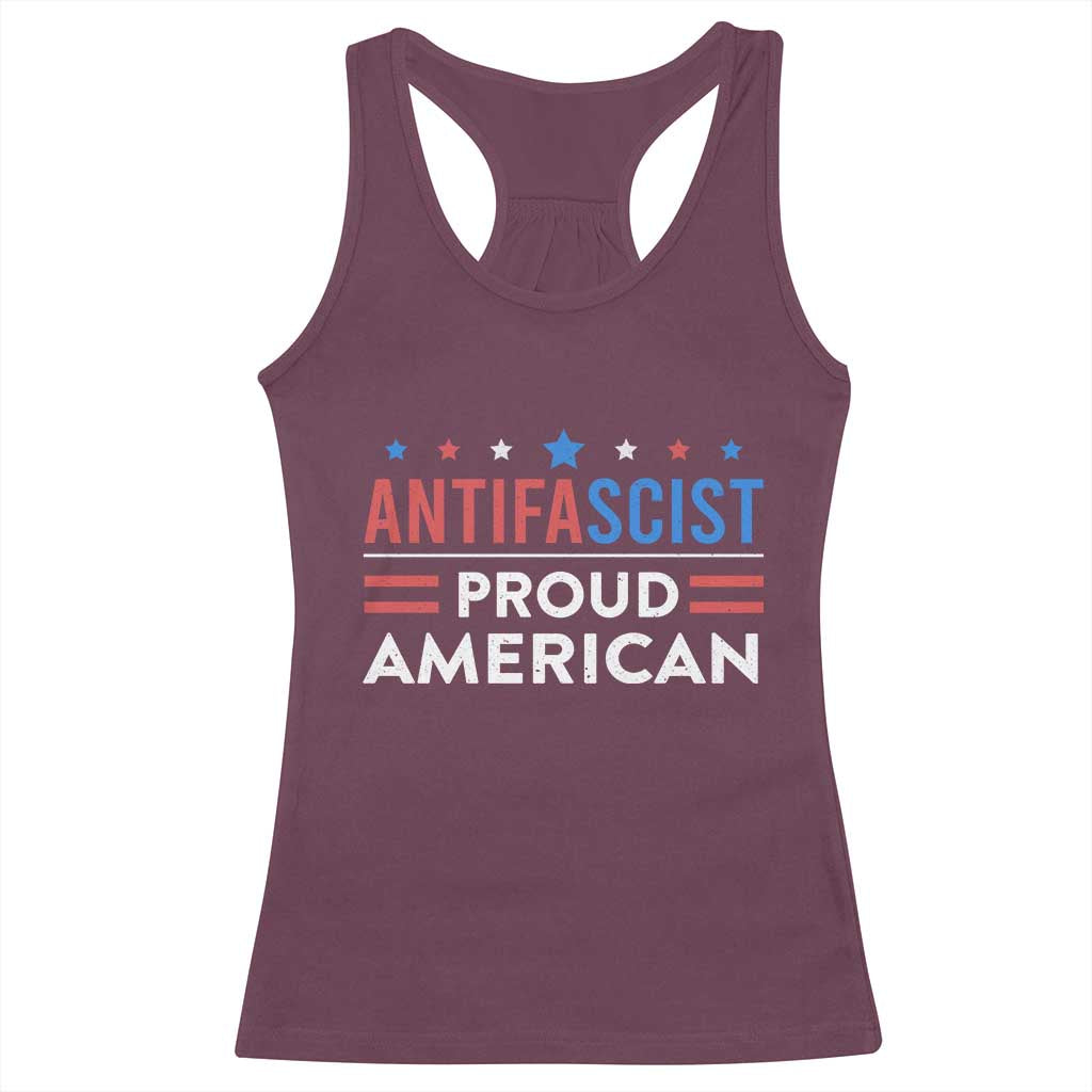 Antifascist Proud American Racerback Tank Top Fight Fascism Protest Human Rights TS11 Maroon Print Your Wear