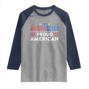 Antifascist Proud American Raglan Shirt Fight Fascism Protest Human Rights TS11 Sport Gray Navy Print Your Wear