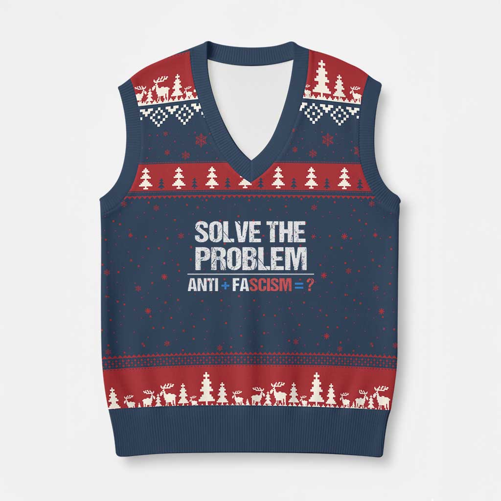 Funny Anti Fascism Protest V-Neck Knit Sweater Vest Solve The Problem TS11 Navy Red Print Your Wear