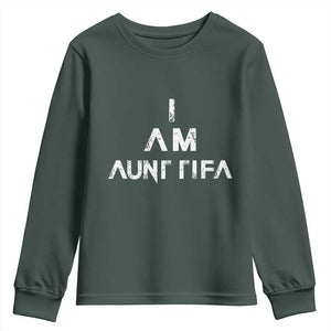 Funny I Am Aunt Tifa Youth Sweatshirt Political Satire Fight Fascism Protest TS11 Dark Forest Green Print Your Wear