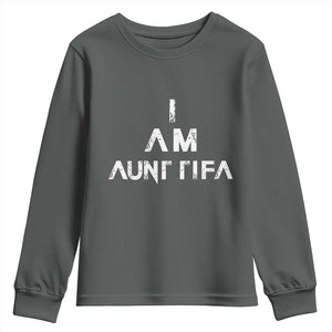 Funny I Am Aunt Tifa Youth Sweatshirt Political Satire Fight Fascism Protest TS11 Dark Heather Print Your Wear