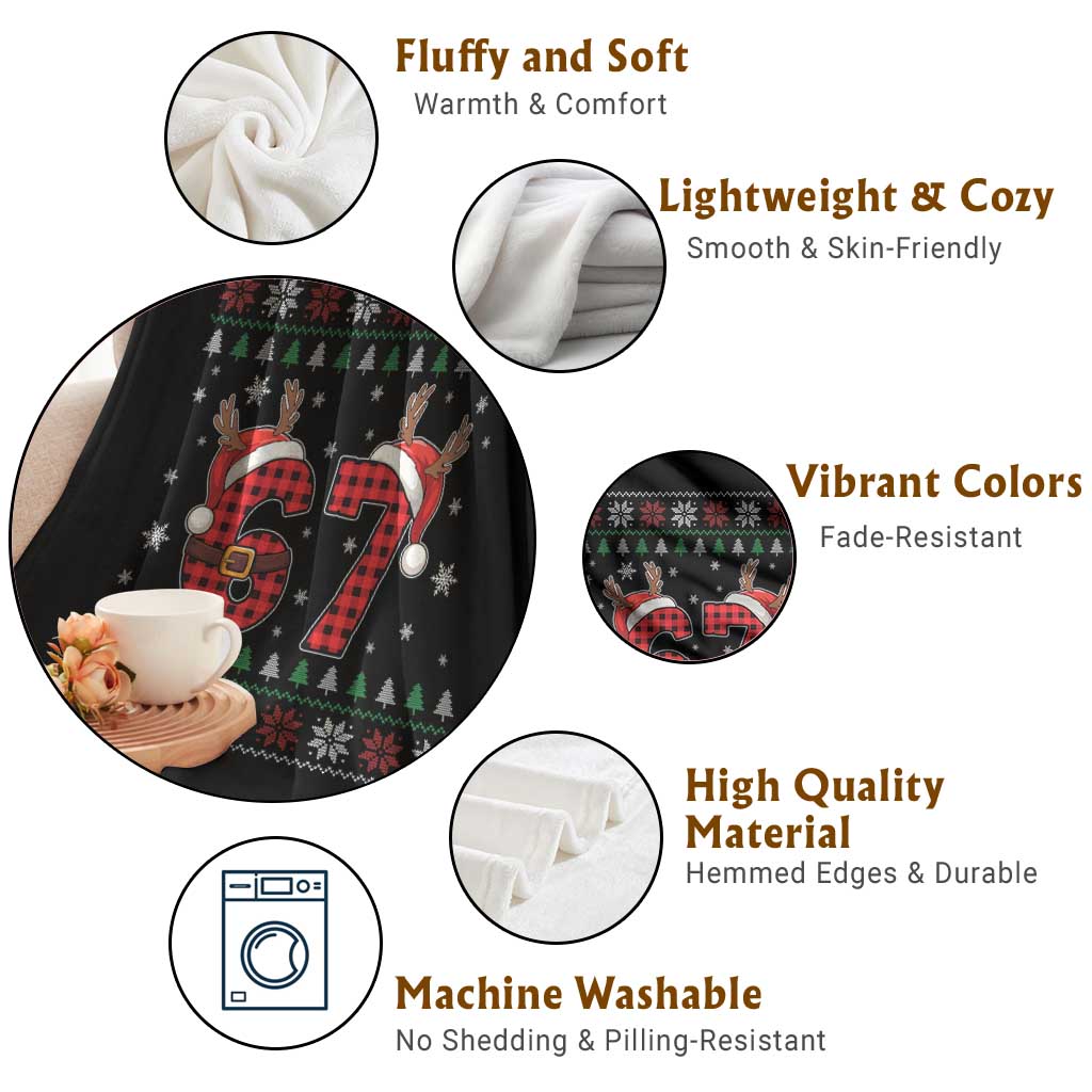 Funny 67 Six Seven Meme Brainrot Cringe Christmas Plaid Graphic Throw Blanket TS11 Print Your Wear