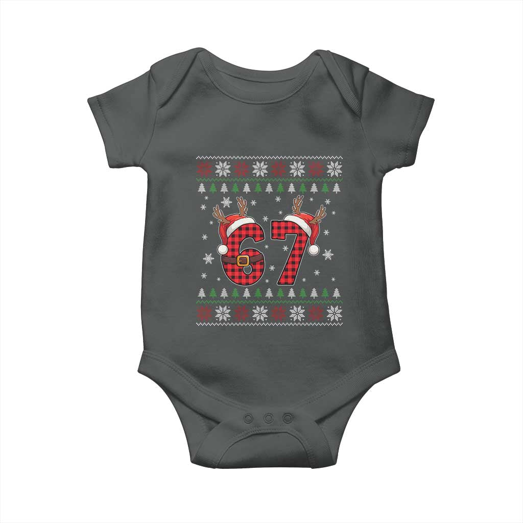 Funny 67 Six Seven Meme Brainrot Cringe Christmas Plaid Graphic Baby Onesie TS11 Dark Heather Print Your Wear
