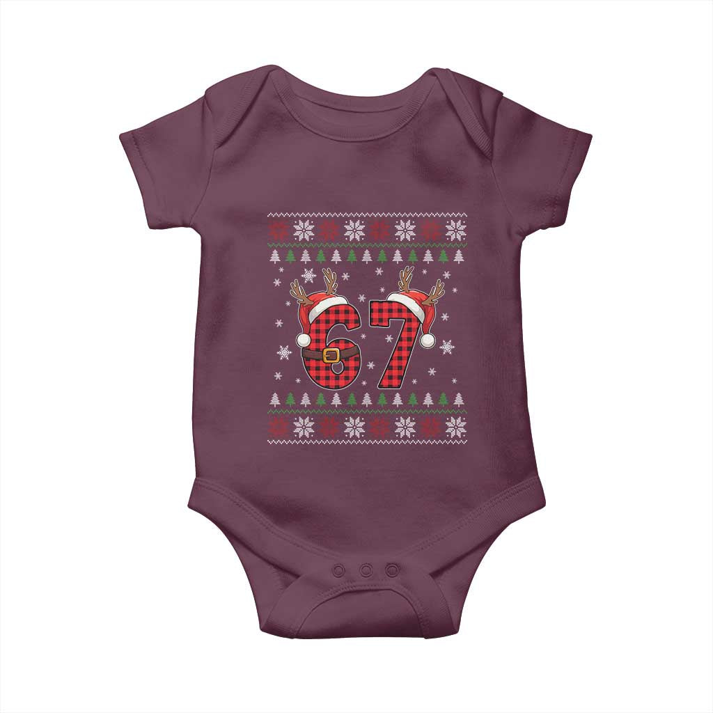 Funny 67 Six Seven Meme Brainrot Cringe Christmas Plaid Graphic Baby Onesie TS11 Maroon Print Your Wear