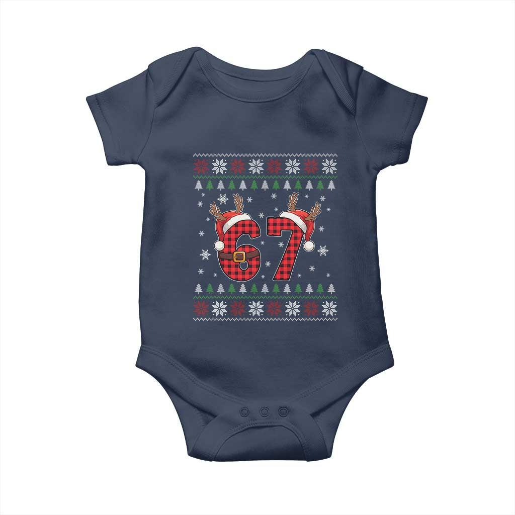 Funny 67 Six Seven Meme Brainrot Cringe Christmas Plaid Graphic Baby Onesie TS11 Navy Print Your Wear