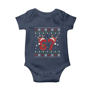 Funny 67 Six Seven Meme Brainrot Cringe Christmas Plaid Graphic Baby Onesie TS11 Navy Print Your Wear