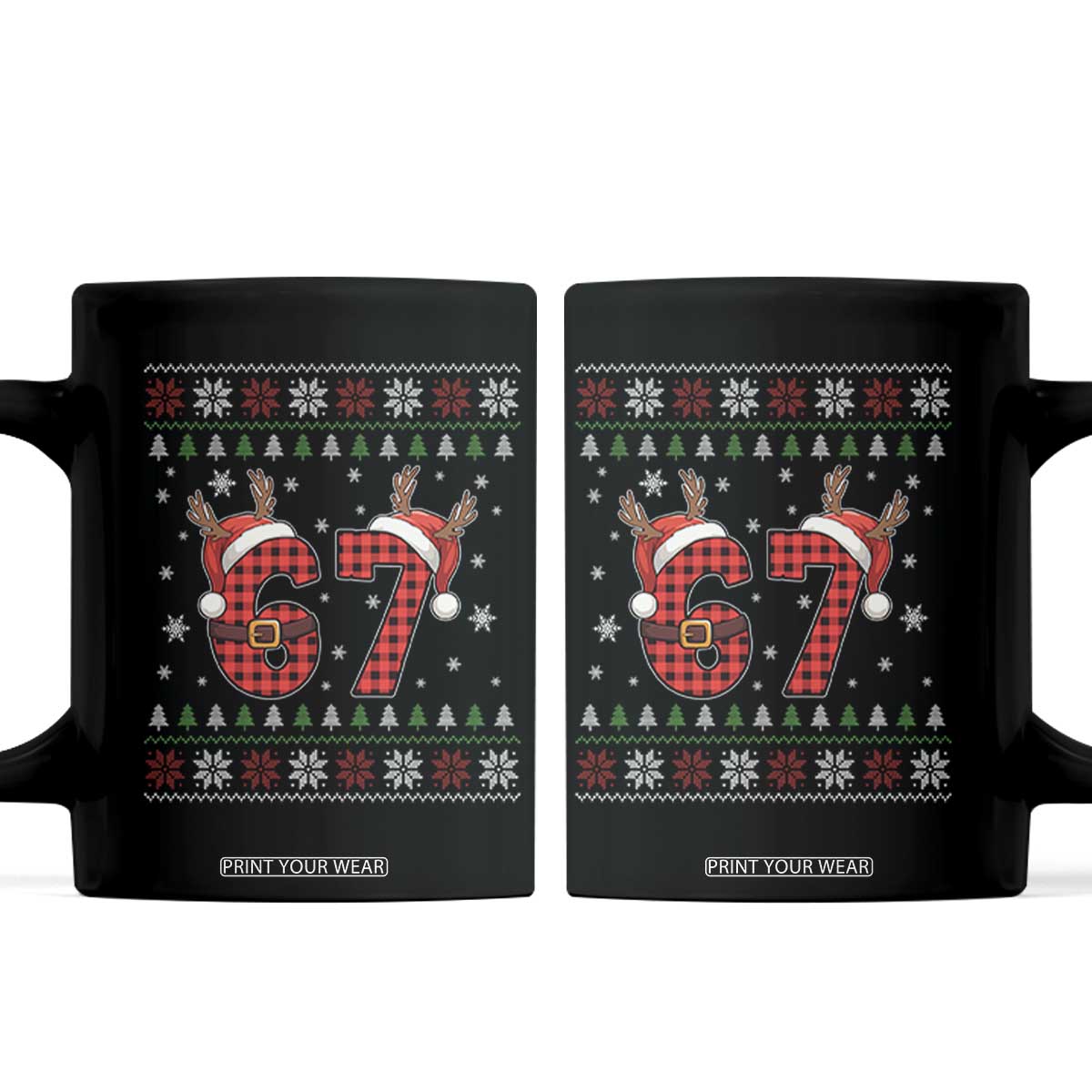 Funny 67 Six Seven Meme Brainrot Cringe Christmas Plaid Graphic Coffee Mug TS11 Black Print Your Wear