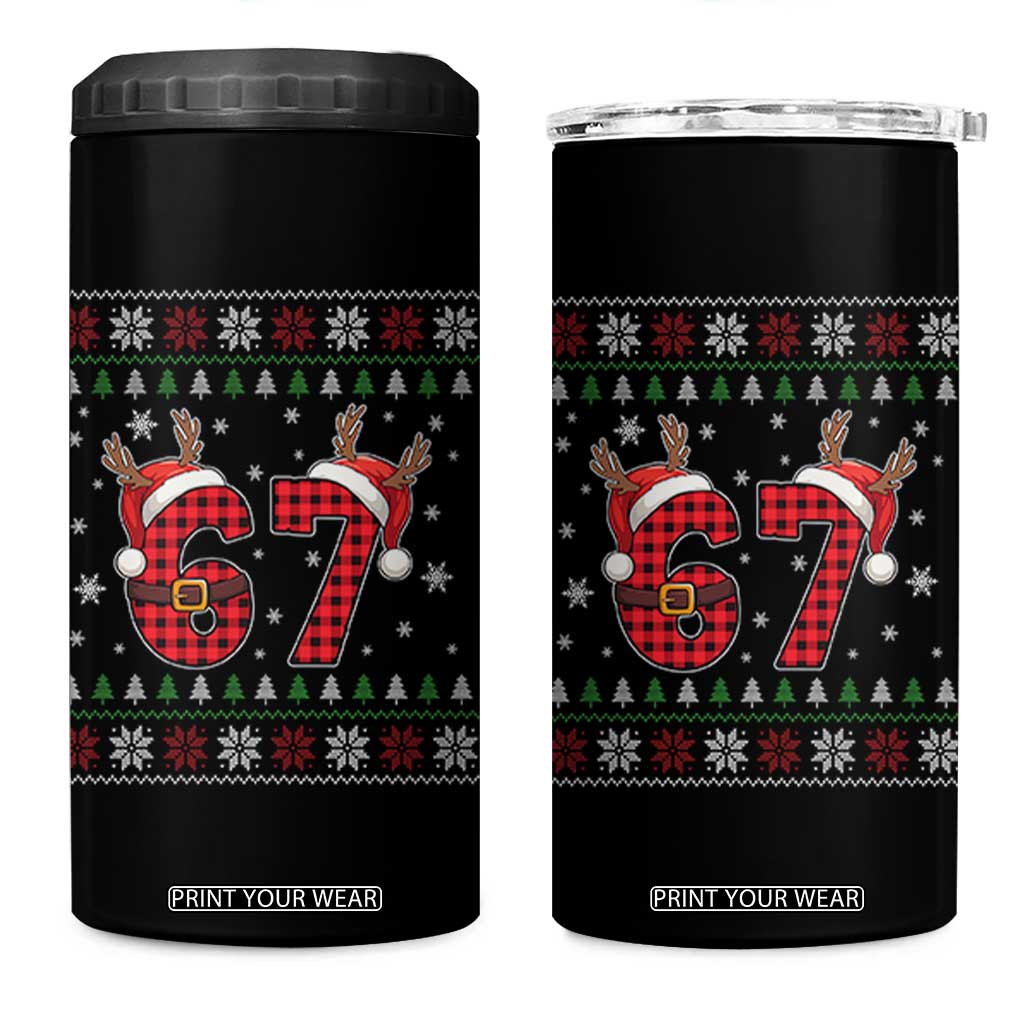 Funny 67 Six Seven Meme Brainrot Cringe Christmas Plaid Graphic 4 in 1 Can Cooler Tumbler TS11 One Size: 16 oz Black Print Your Wear