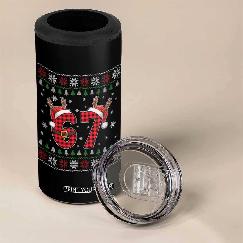 Funny 67 Six Seven Meme Brainrot Cringe Christmas Plaid Graphic 4 in 1 Can Cooler Tumbler TS11 Print Your Wear