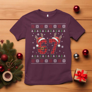 Funny 67 Six Seven Meme Brainrot Cringe Christmas Plaid Graphic T Shirt TS11 Maroon Print Your Wear