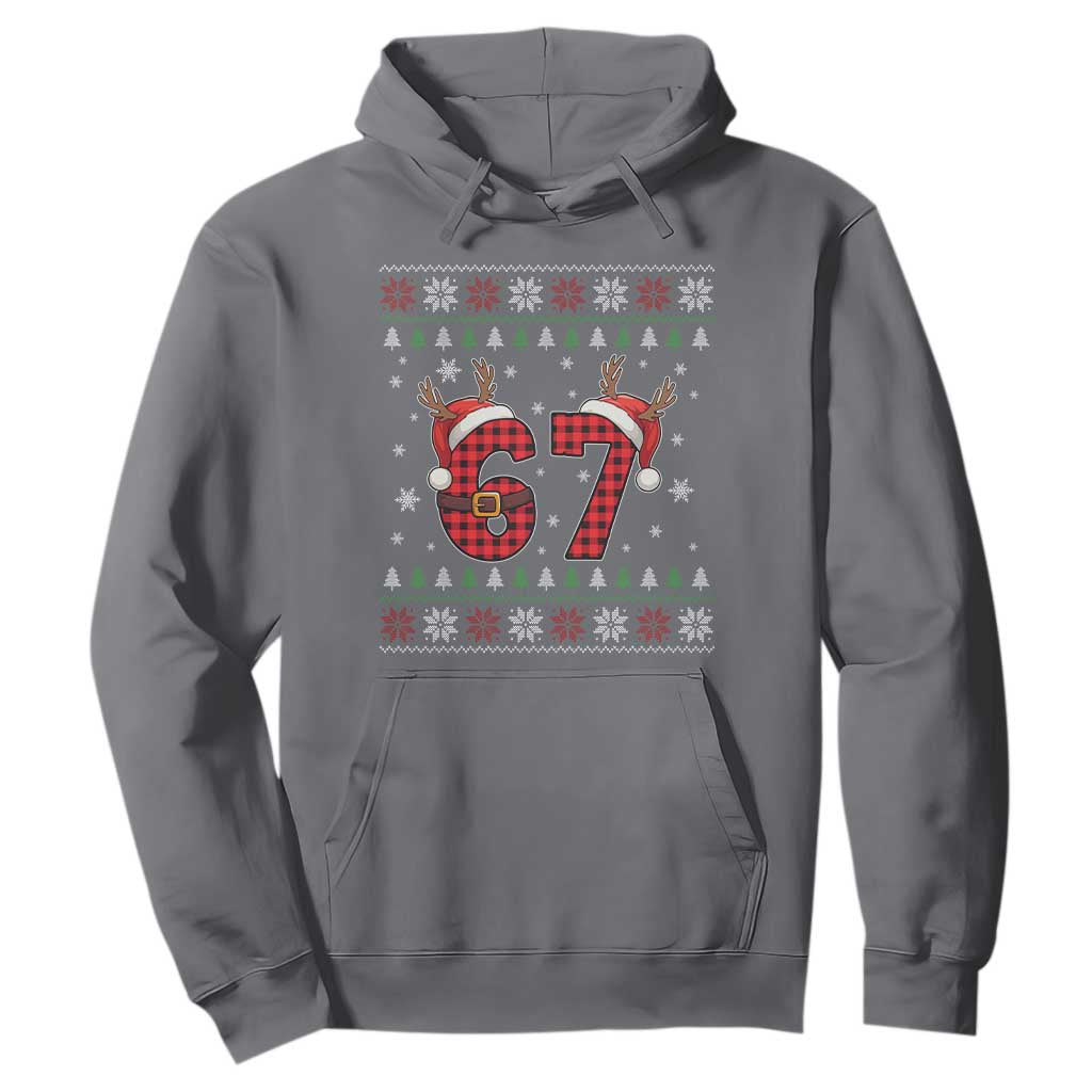 Funny 67 Six Seven Meme Brainrot Cringe Christmas Plaid Graphic Hoodie TS11 Charcoal Print Your Wear