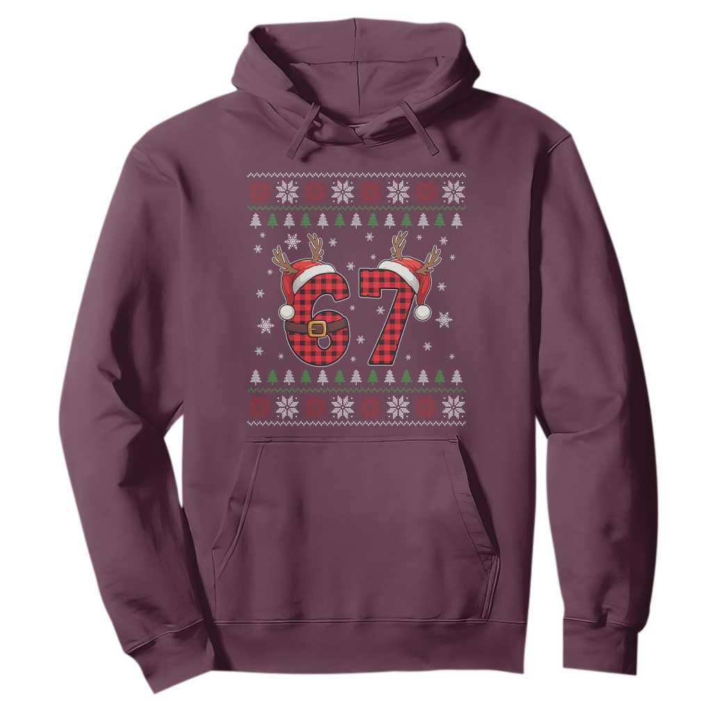 Funny 67 Six Seven Meme Brainrot Cringe Christmas Plaid Graphic Hoodie TS11 Maroon Print Your Wear