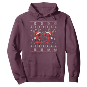 Funny 67 Six Seven Meme Brainrot Cringe Christmas Plaid Graphic Hoodie TS11 Maroon Print Your Wear