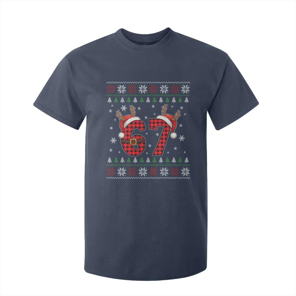 Funny 67 Six Seven Meme Brainrot Cringe Christmas Plaid Graphic T Shirt For Kid TS11 Navy Print Your Wear