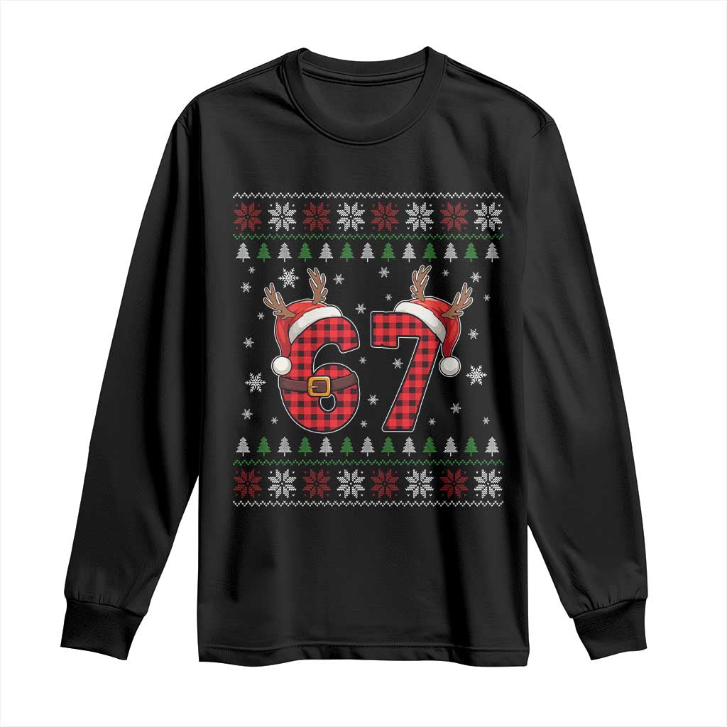 Funny 67 Six Seven Meme Brainrot Cringe Christmas Plaid Graphic Long Sleeve Shirt TS11 Black Print Your Wear