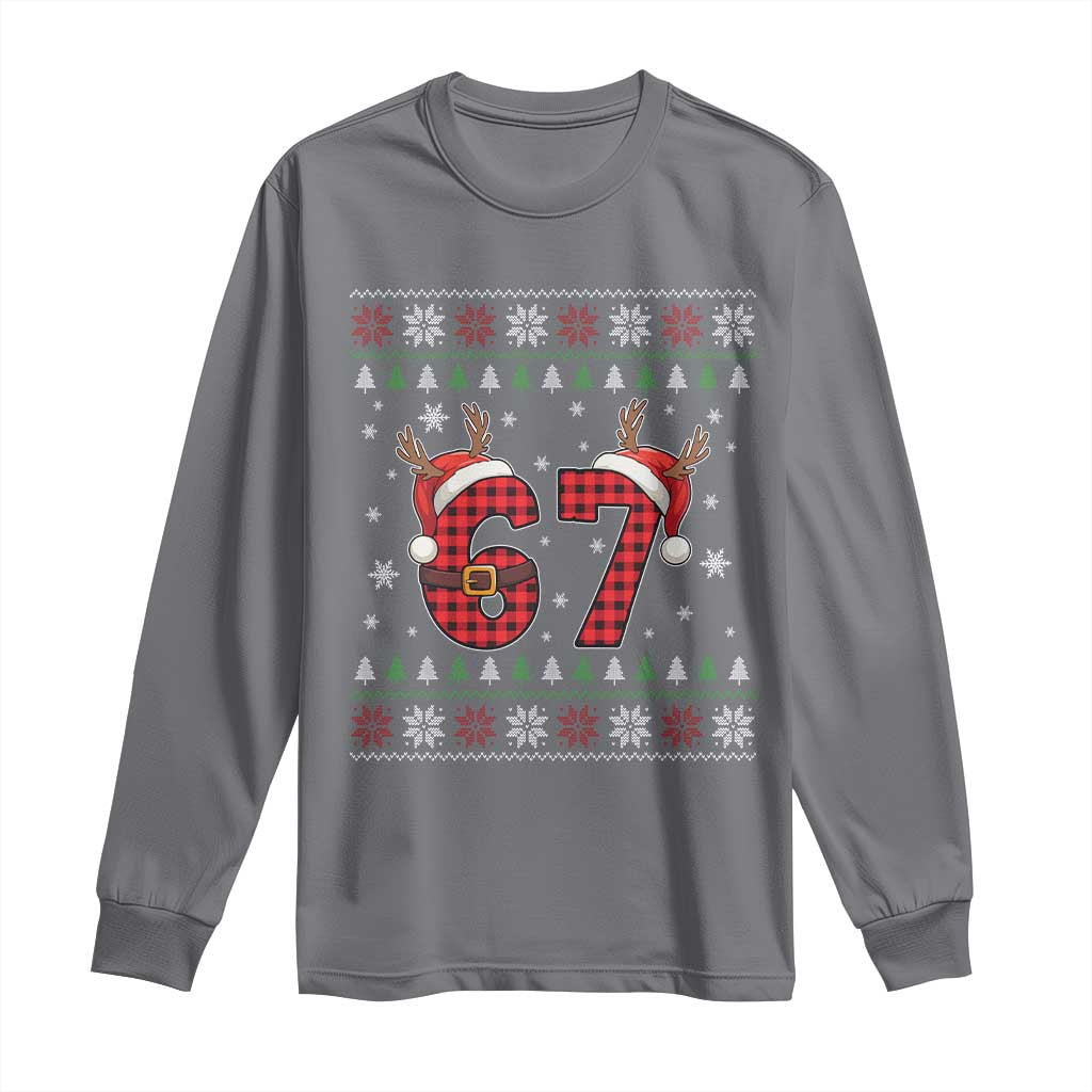 Funny 67 Six Seven Meme Brainrot Cringe Christmas Plaid Graphic Long Sleeve Shirt TS11 Charcoal Print Your Wear