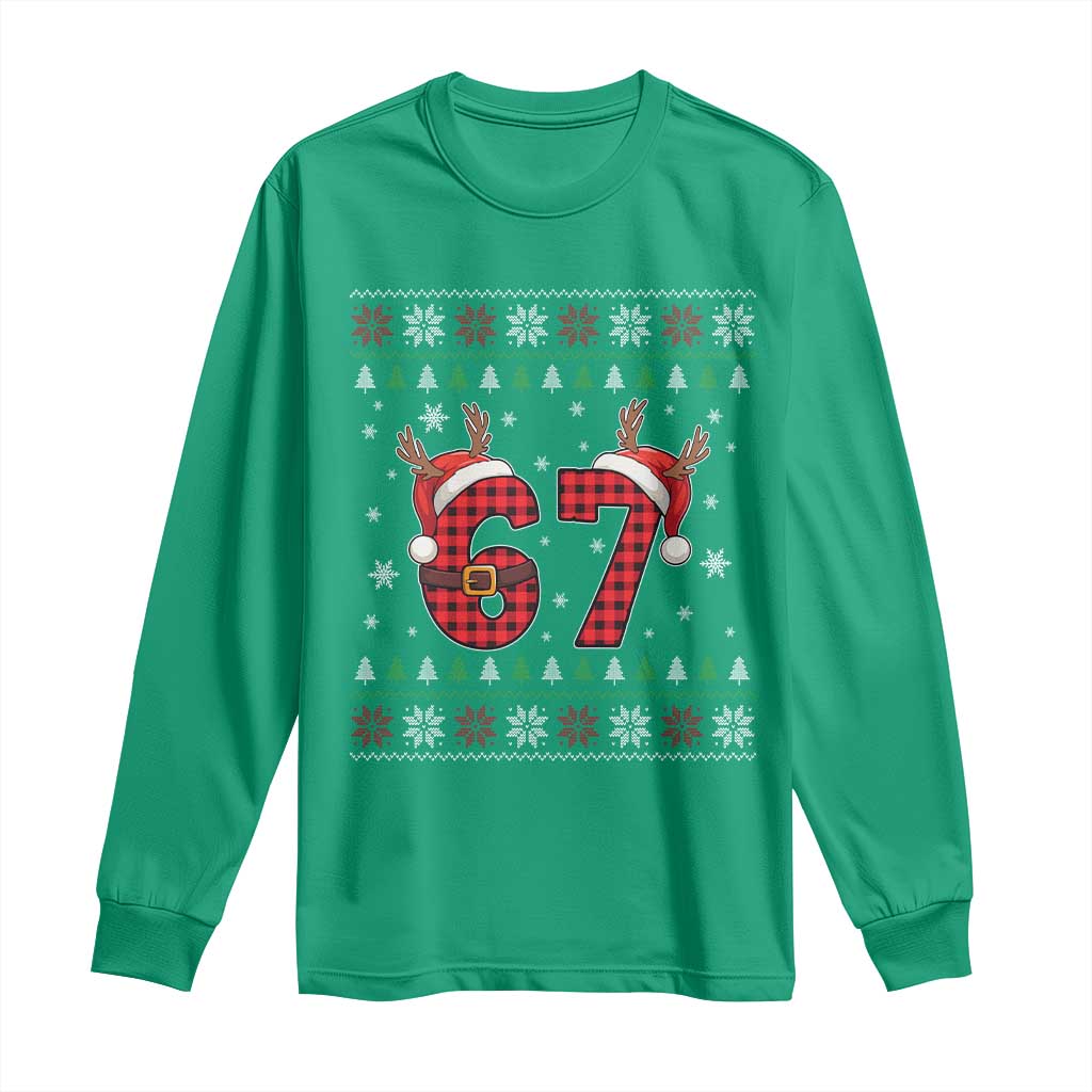 Funny 67 Six Seven Meme Brainrot Cringe Christmas Plaid Graphic Long Sleeve Shirt TS11 Irish Green Print Your Wear
