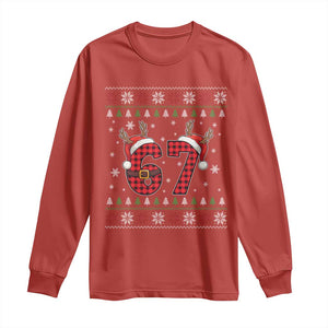 Funny 67 Six Seven Meme Brainrot Cringe Christmas Plaid Graphic Long Sleeve Shirt TS11 Red Print Your Wear