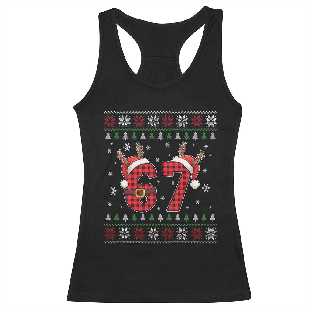 Funny 67 Six Seven Meme Brainrot Cringe Christmas Plaid Graphic Racerback Tank Top TS11 Black Print Your Wear