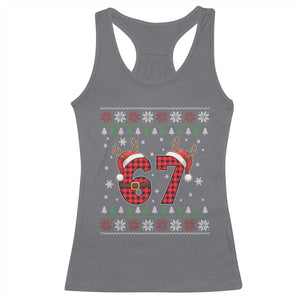 Funny 67 Six Seven Meme Brainrot Cringe Christmas Plaid Graphic Racerback Tank Top TS11 Charcoal Print Your Wear