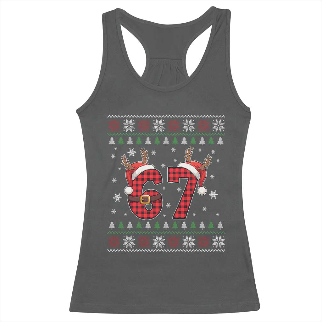 Funny 67 Six Seven Meme Brainrot Cringe Christmas Plaid Graphic Racerback Tank Top TS11 Dark Heather Print Your Wear
