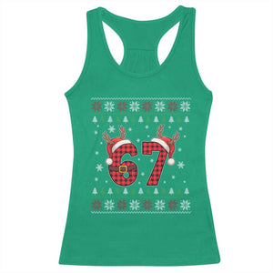 Funny 67 Six Seven Meme Brainrot Cringe Christmas Plaid Graphic Racerback Tank Top TS11 Irish Green Print Your Wear