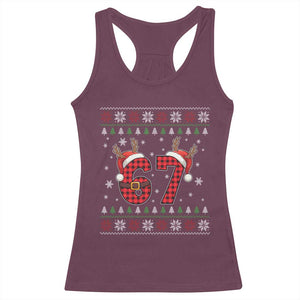 Funny 67 Six Seven Meme Brainrot Cringe Christmas Plaid Graphic Racerback Tank Top TS11 Maroon Print Your Wear