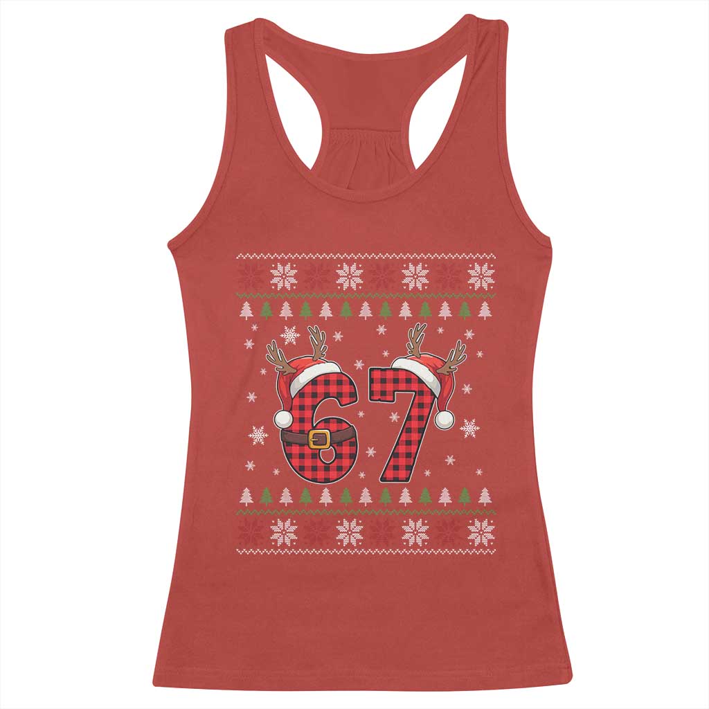 Funny 67 Six Seven Meme Brainrot Cringe Christmas Plaid Graphic Racerback Tank Top TS11 Red Print Your Wear