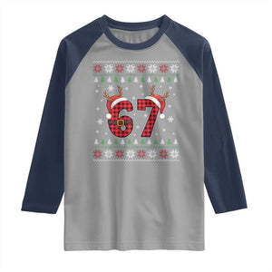 Funny 67 Six Seven Meme Brainrot Cringe Christmas Plaid Graphic Raglan Shirt TS11 Sport Gray Navy Print Your Wear
