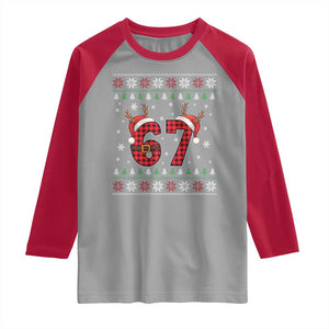 Funny 67 Six Seven Meme Brainrot Cringe Christmas Plaid Graphic Raglan Shirt TS11 Sport Gray Red Print Your Wear