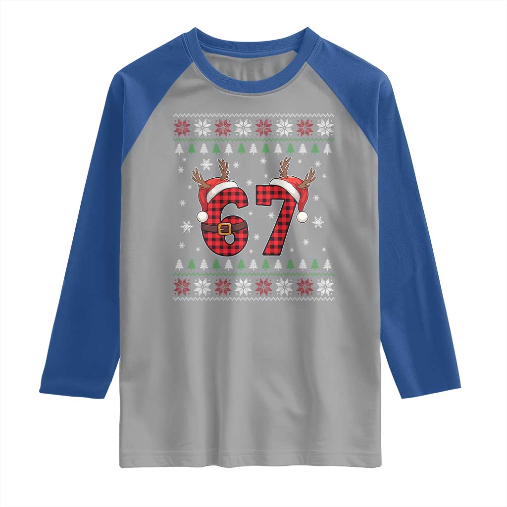 Funny 67 Six Seven Meme Brainrot Cringe Christmas Plaid Graphic Raglan Shirt TS11 Sport Gray Royal Print Your Wear