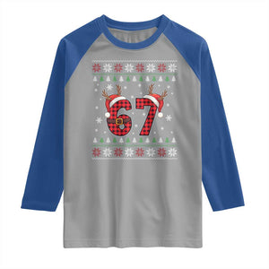 Funny 67 Six Seven Meme Brainrot Cringe Christmas Plaid Graphic Raglan Shirt TS11 Sport Gray Royal Print Your Wear