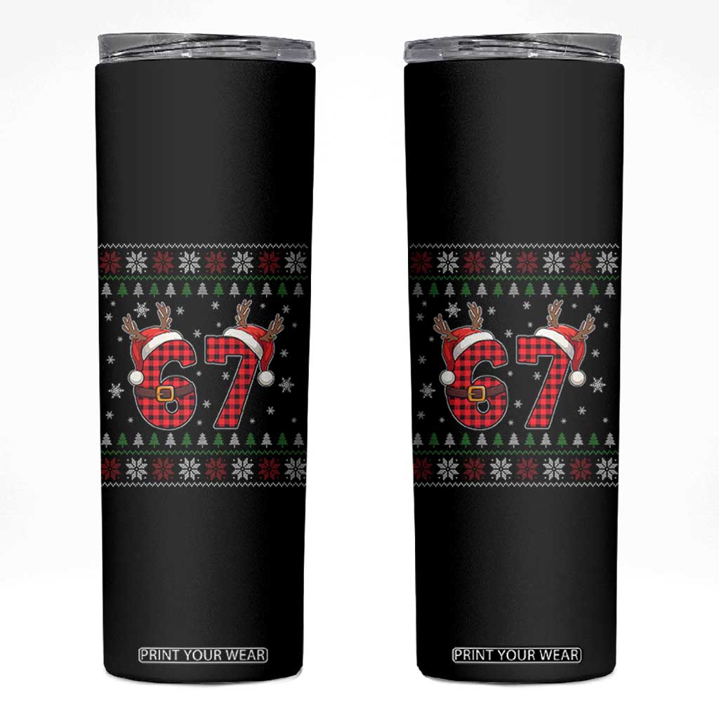 Funny 67 Six Seven Meme Brainrot Cringe Christmas Plaid Graphic Skinny Tumbler TS11 Black Print Your Wear