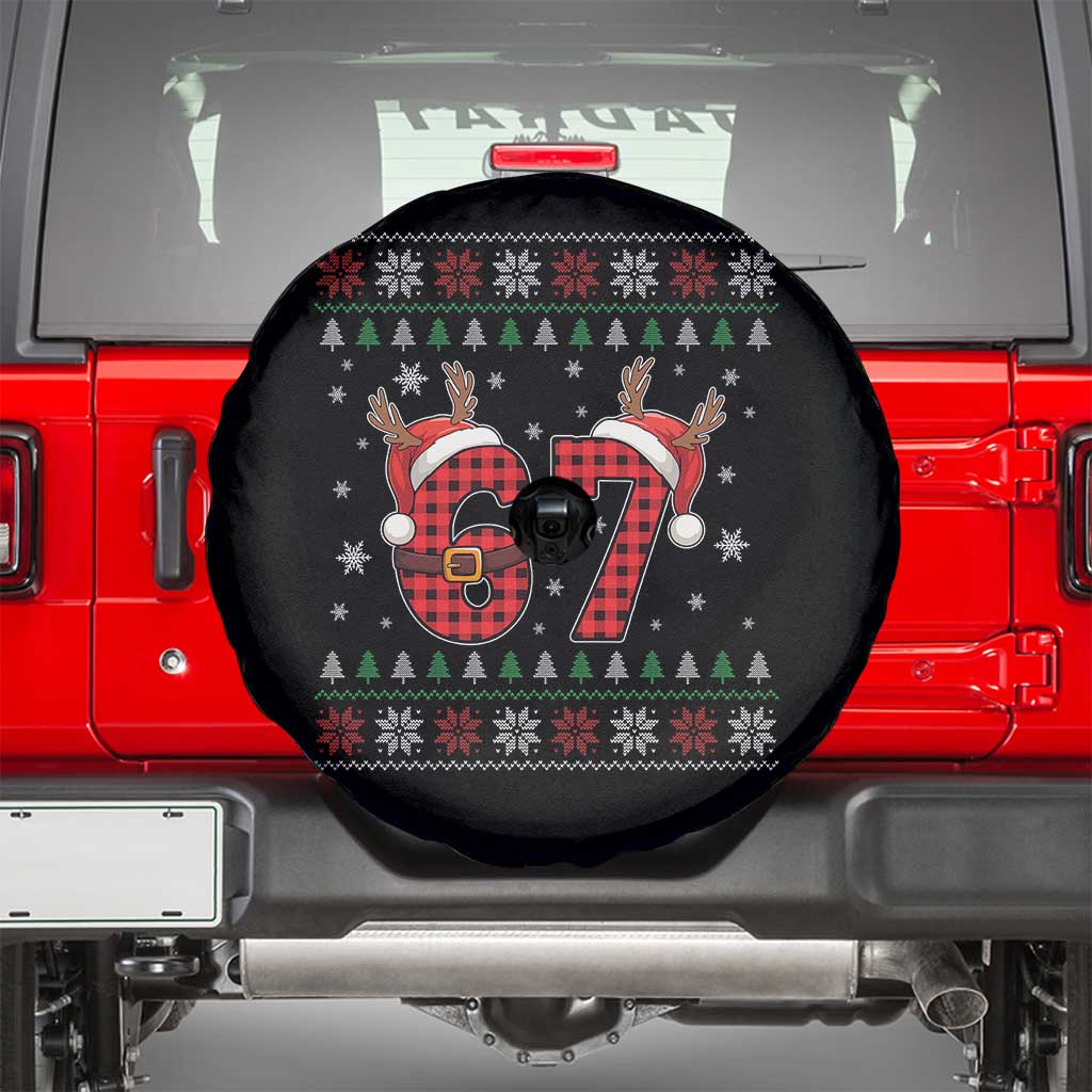 Funny 67 Six Seven Meme Brainrot Cringe Christmas Plaid Graphic Spare Tire Cover TS11 Black Print Your Wear