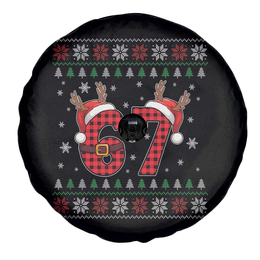 Funny 67 Six Seven Meme Brainrot Cringe Christmas Plaid Graphic Spare Tire Cover TS11 Print Your Wear