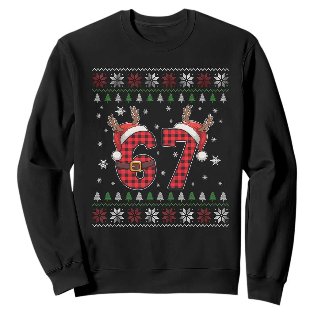 Funny 67 Six Seven Meme Brainrot Cringe Christmas Plaid Graphic Sweatshirt TS11 Black Print Your Wear
